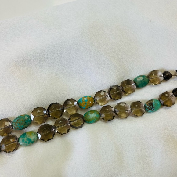 Turquoise Smokey Quartz Stone Bead Adjustable Bracelet - Picture 4 of 5